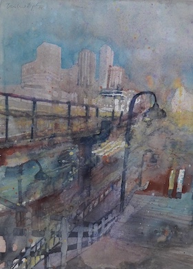 Bernhard Vogel (Austrian, b.1961), US cityscape, signed and dated '88, watercolour, 39 x 28cm